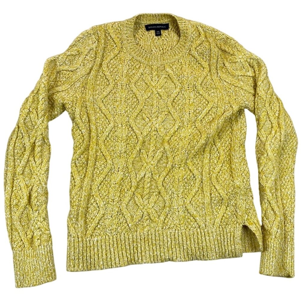 Banana Republic Woman's Cable Knit Sweater XS Yellow Long Sleeve Pullover Soft C